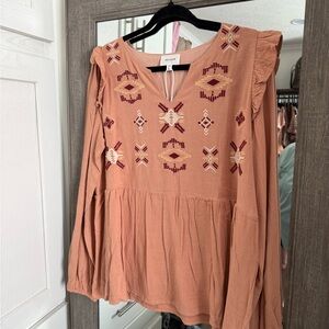Women's Boutique Embroidered Babydoll Top